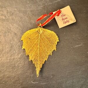 The Rose Lady Gold Birch‎ Leaf Ornament Preserved Real Nature USA